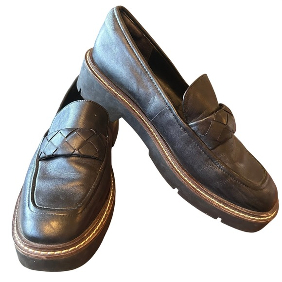 Nordstrom NOTORIE-LEA Black Leather Woven Platform Loafers Womens 10M Preppy - Picture 3 of 16